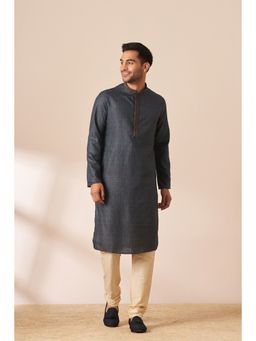 Manyavar - Blue Blended Viscose Printed Kurta with Churidar (Set of 2)