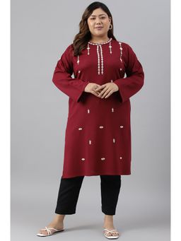 W - Red Floral Winter Kurta