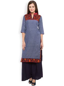 VISHUDH - Blue Checks Regular Kurta