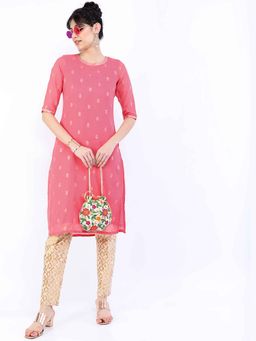 VISHUDH - Pink Printed Regular Kurta