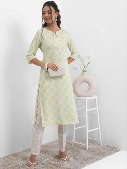 VISHUDH - Green Floral Regular Kurta