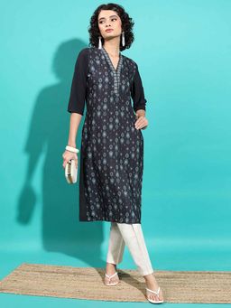 VISHUDH - Black Printed Regular Kurta
