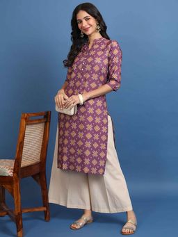 VISHUDH - Burgundy Printed Regular Kurta