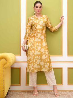 VISHUDH - Mustard Floral Regular Kurta