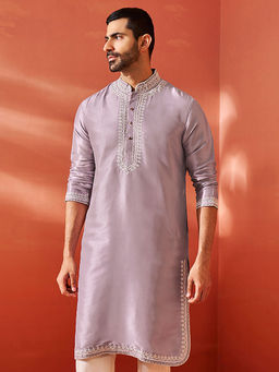 Vastramay - Purple Mens Elegant Silk Blend Kurta with Embroidered Detailing