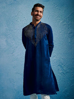 Vastramay - Mens Silk Blend Embroidered Kurta