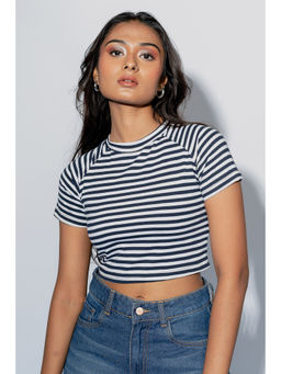 FREAKINS - Black & White Stripped Fitted Crop Top