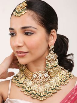 Khushi Jewels - Pachi Kundan Bridal Set with Green-Pearls Drops