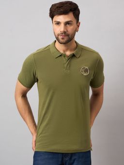 Club York - Olive Green Chest Solid Polo T-Shirt