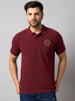 Club York - Maroon Chest Solid Polo T-Shirt