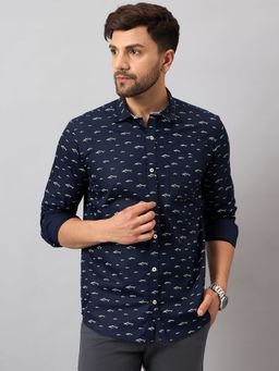 Club York - Navy Blue Printed Shirt