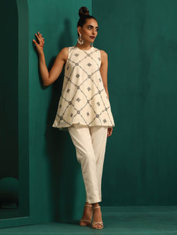 trueBrowns - Ivory Rhombus Cotton Sleeveless Co-Ord (Set of 2)