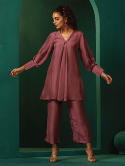 trueBrowns - Light Mauve Silk Front Pleat Co-Ord (Set of 2)