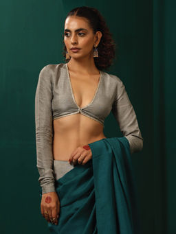 trueBrowns - Grey Silk Full Sleeve Blouse