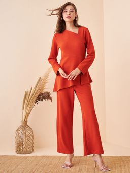 Kibo - Women's Solid Burnt Orange Co-Ord (Set of 2)