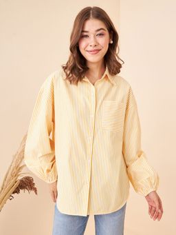 Kibo - Women's Stripes Oversized Yellow Shirt