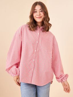 Kibo - Women's Stripes Oversized Red Shirt