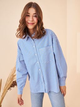 Kibo - Women's Stripes Oversized Blue Shirt