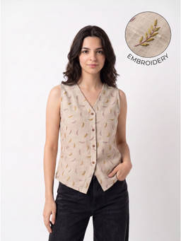 ZNKL - Women Beige Embroidered Top