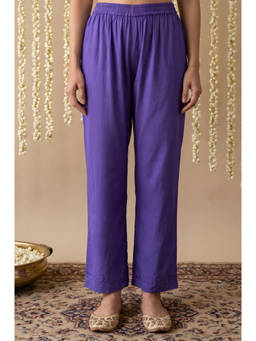 Aurelia - Women Purple Ankle Length Mid Rise Trousers
