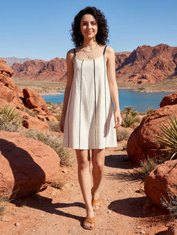 PURVAJA - Women White A-Line Mini Shoulder Straps Solid Dress
