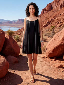 PURVAJA - Women Black A-Line Mini Shoulder Straps Solid Dress