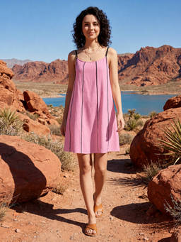 PURVAJA - Women Pink A-Line Mini Shoulder Straps Solid Dress
