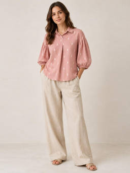 Scoup - Women Peach Cotton Dobby Top