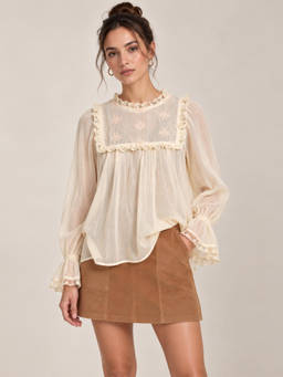 Scoup - Women Off White Embroidered Lace Top
