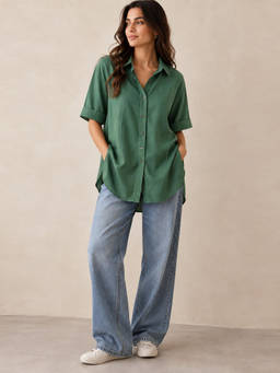 Scoup - Women Green Short Sleeves Rayon Top