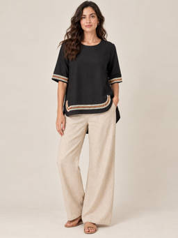 Scoup - Women Black Embroidered Rayon Top