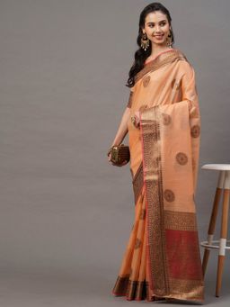 Odette - Peach Festive Silk Blend Woven Design Saree with Unstitched Blouse
