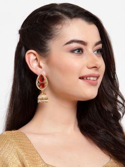 Anika's Creations - Pearl Embedded Red Designer Jhumki Earrings
