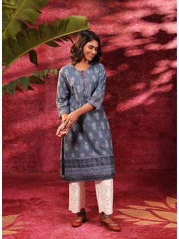 Lakshita - Blue Embroidered Cotton Designer Kurta