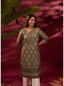 Lakshita - Olive Embroidered Cotton Designer Kurta
