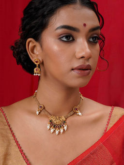 Teejh - Dharma Gold Pink and Green Necklace (Set of 2)