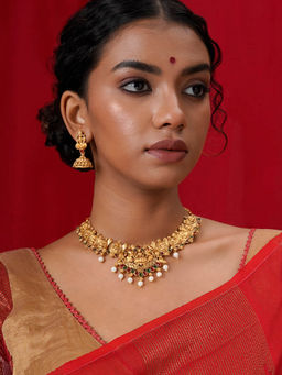 Teejh - Ganesa Gold Pink and Green Necklace (Set of 2)