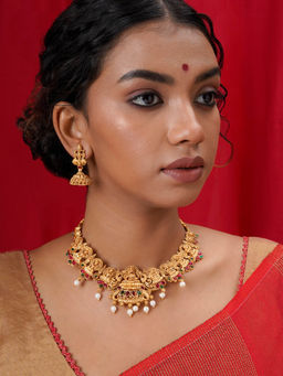 Teejh - Gita Gold Red and Green Necklace (Set of 2)