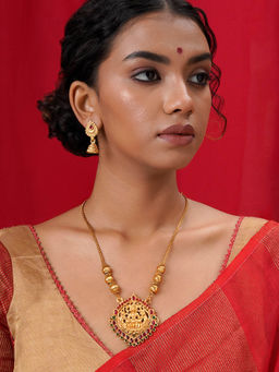 Teejh - Kahlima Gold Red and Green Necklace (Set of 2)