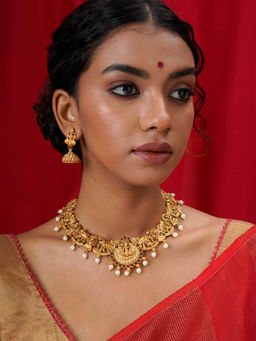 Teejh - Kareena Gold Red and Green Layered Necklace (Set of 2)