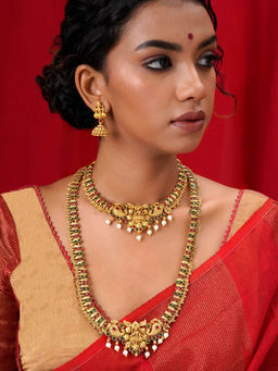 Teejh - Karuka Gold Red and Green Layered Necklace (Set of 3)