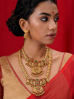 Teejh - Katiana Gold Red and Green Layered Necklace (Set of 3)