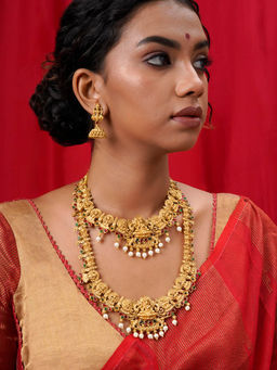 Teejh - Kavitha Gold Red and Green Layered Necklace (Set of 3)