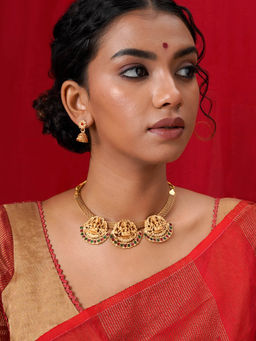 Teejh - Mahari Gold Red and Green Necklace (Set of 2)