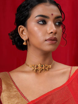 Teejh - Mallika Gold Red and Green Necklace (Set of 2)