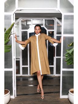 Echke - Embellished Mandarin Collar and Chain Feature Dress