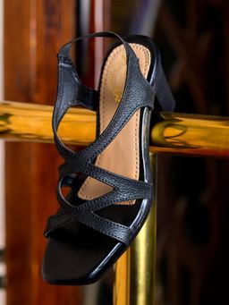 Shoetopia - Elegant Cross-Strap Black Block Heeled Sandals For Girls