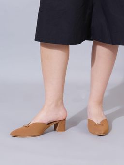 Shoetopia - Elegant Tan Slip-On Block Heel Mules For Girls