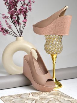 Shoetopia - Elegant Beige Slingback Peep-Toe Wedge Sandals For Girls