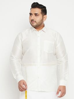 Vastramay - Men White Silk Blend Ethnic Shirt